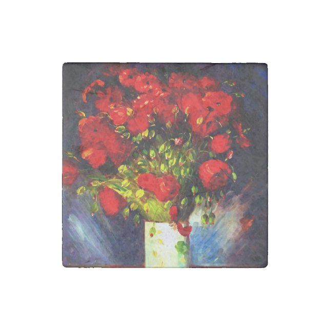 Van Gogh Red Poppies Stone Magnet (Front)