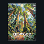 Van Gogh Redwoods Park California Poster Style Postcard<br><div class="desc">Text is fully customizable and editable. Van Gogh style California redwoods travel art brings the breathtaking forest of Redwood National and State Parks to life through swirling color, textured brushwork, and vintage travel-poster warmth. The expressive style captures sunlight streaming through giant trees, ferns, and forest trails, blending Post-Impressionist artistry with...</div>