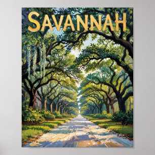 Van Gogh Retro Savannah Georgia Oak Avenue Travel Poster