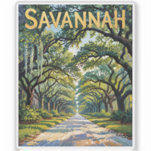 Van Gogh Retro Savannah Georgia Oak Avenue Travel Sticker