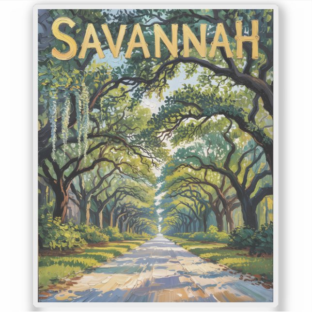 Van Gogh Retro Savannah Georgia Oak Avenue Travel Sticker (Front)