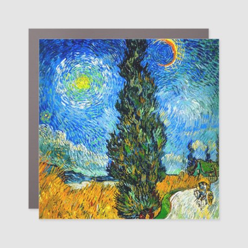 Van Gogh Road with Cypress and Star Car Magnet
