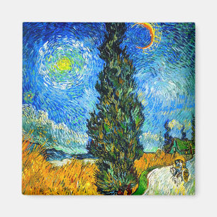 Van Gogh Road with Cypress and Star Magnet