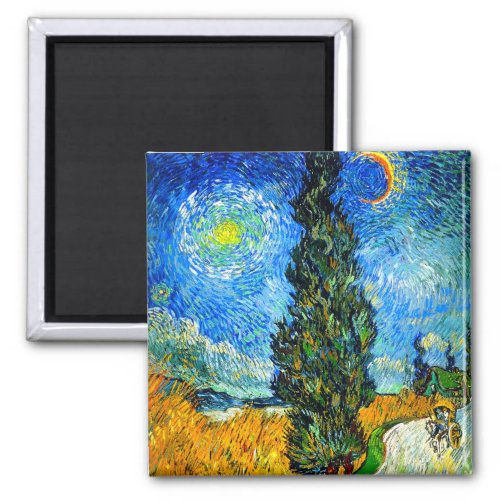 Van Gogh Road with Cypress and Star Magnet