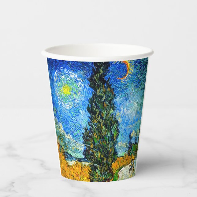Van Gogh Road with Cypress and Star Paper Cups (Front)