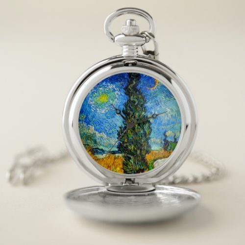 Van Gogh Road with Cypress and Star Pocket Watch