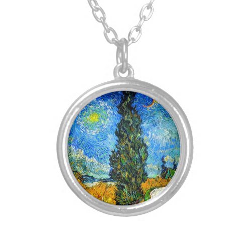 Van Gogh Road with Cypress and Star Silver Plated Necklace