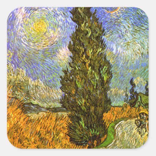 Van Gogh Road with Cypress and Star Square Sticker