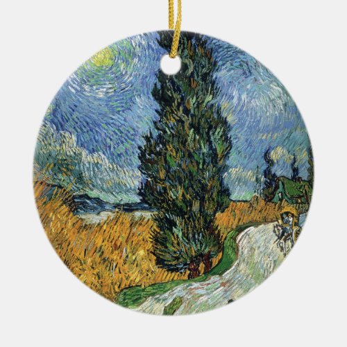 Van Gogh Road With Cypresses Impressionism Ceramic Ornament