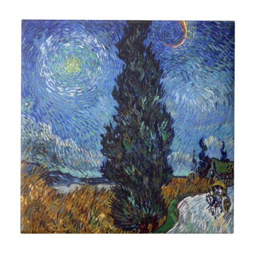 Van Gogh Road With Cypresses Impressionism Ceramic Tile