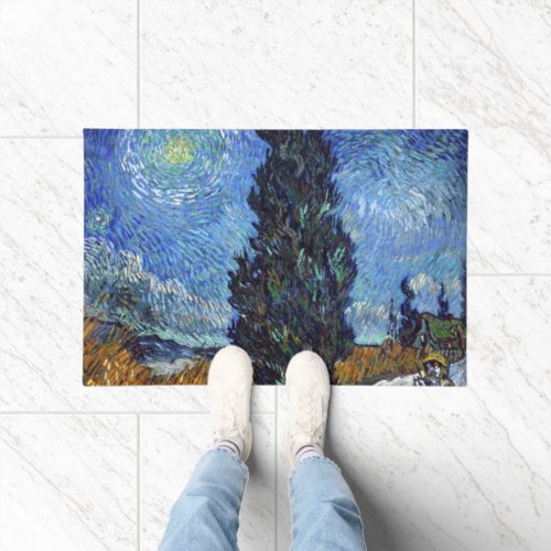 Van Gogh Road With Cypresses Impressionism Doormat