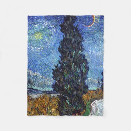 Van Gogh Road With Cypresses Impressionism Fleece Blanket