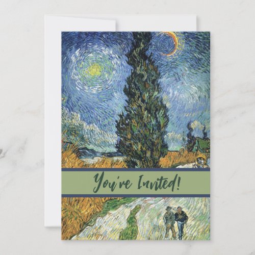 Van Gogh Road With Cypresses Impressionism Invitation