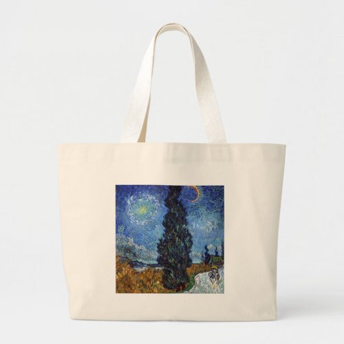 Van Gogh Road With Cypresses Impressionism Large Tote Bag