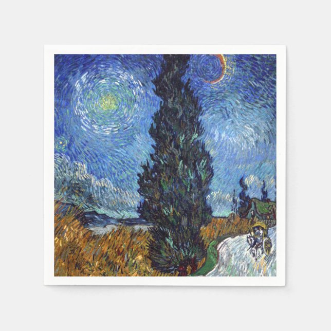 Van Gogh Road With Cypresses Impressionism Napkins (Front)