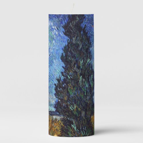 Van Gogh Road With Cypresses Impressionism Pillar Candle