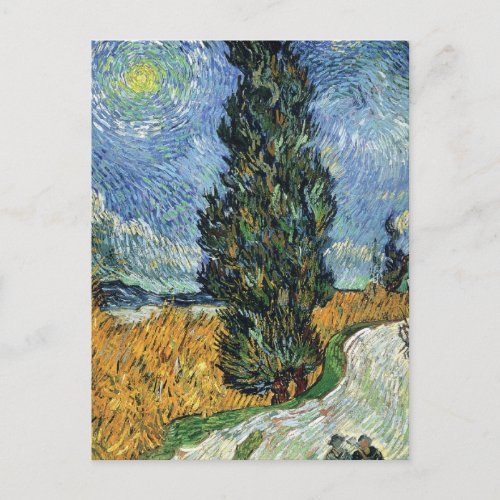 Van Gogh Road With Cypresses Impressionism Postcard