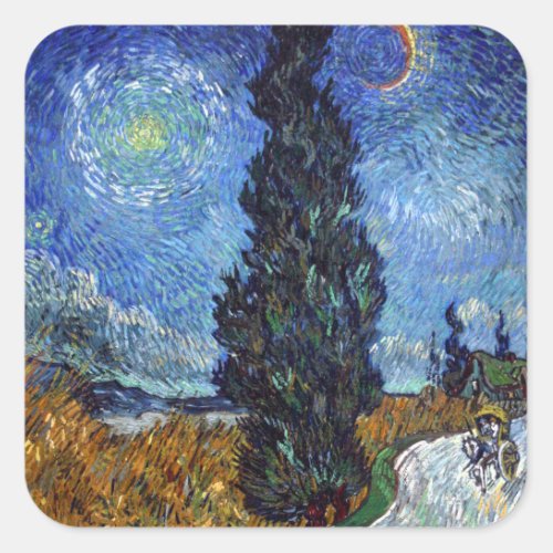 Van Gogh Road With Cypresses Impressionism Square Sticker