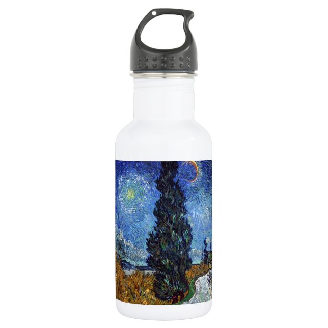 Van Gogh Road With Cypresses Impressionism Stainless Steel Water Bottle (Front)