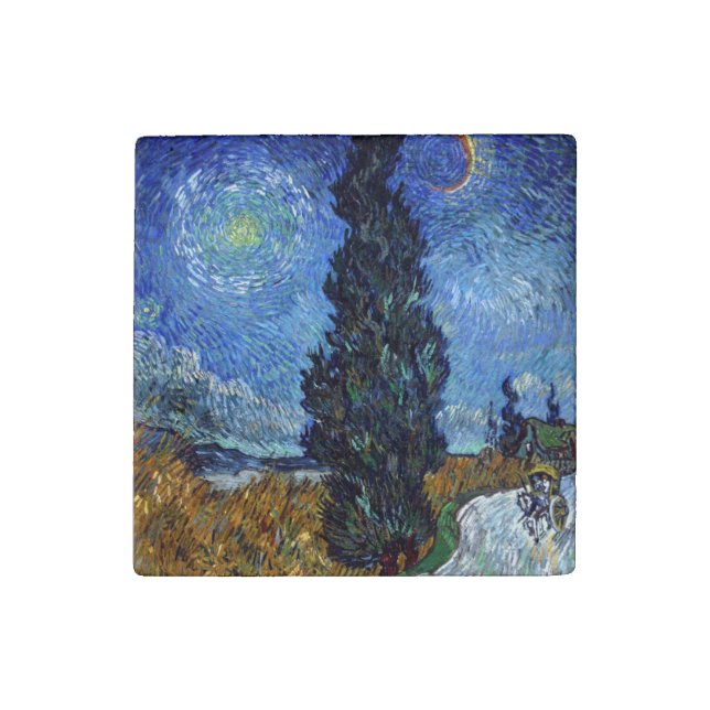 Van Gogh Road With Cypresses Impressionism Stone Magnet (Fourth Magnet)