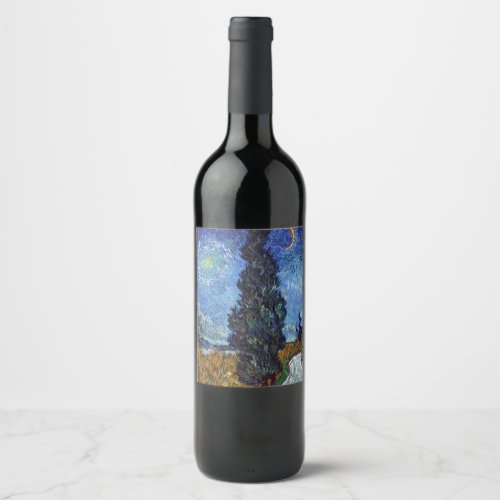 Van Gogh Road With Cypresses Impressionism Wine Label