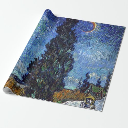 Van Gogh Road With Cypresses Impressionism Wrapping Paper