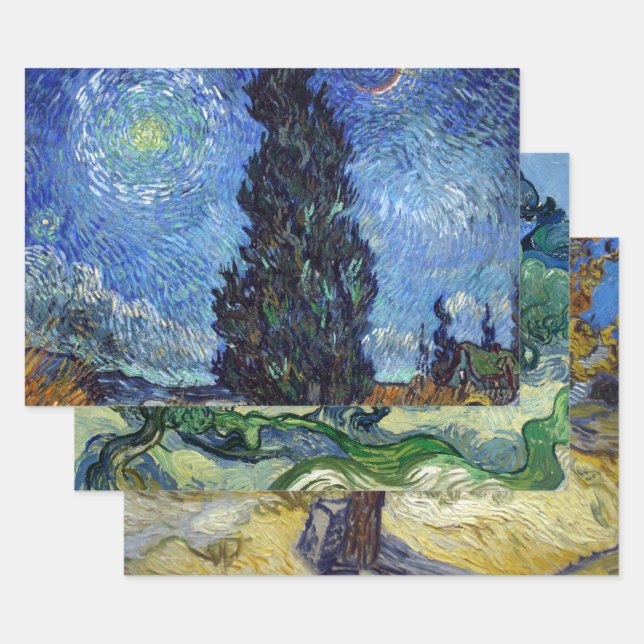 Van Gogh Road With Cypresses Impressionism Wrapping Paper Sheets (Set)