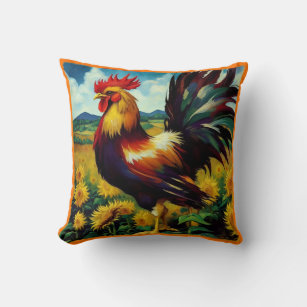 Van Gogh Rooster Night And Day Throw Pillow