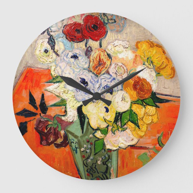 Van Gogh Roses and Anemones Large Clock (Front)