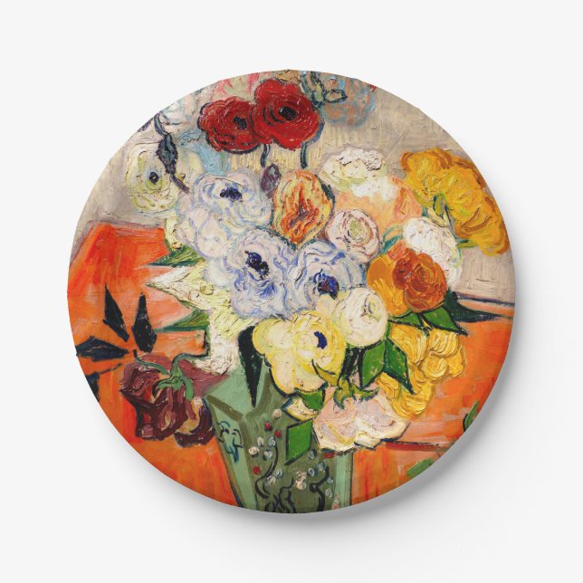 Van Gogh Roses and Anemones Paper Plates (Front)