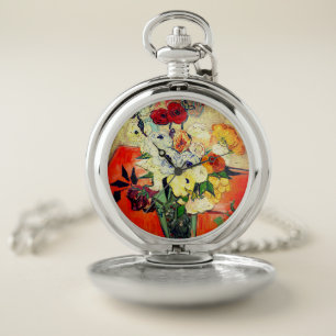 Van Gogh Roses and Anemones Pocket Watch