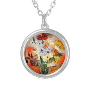 Van Gogh Roses and Anemones Silver Plated Necklace