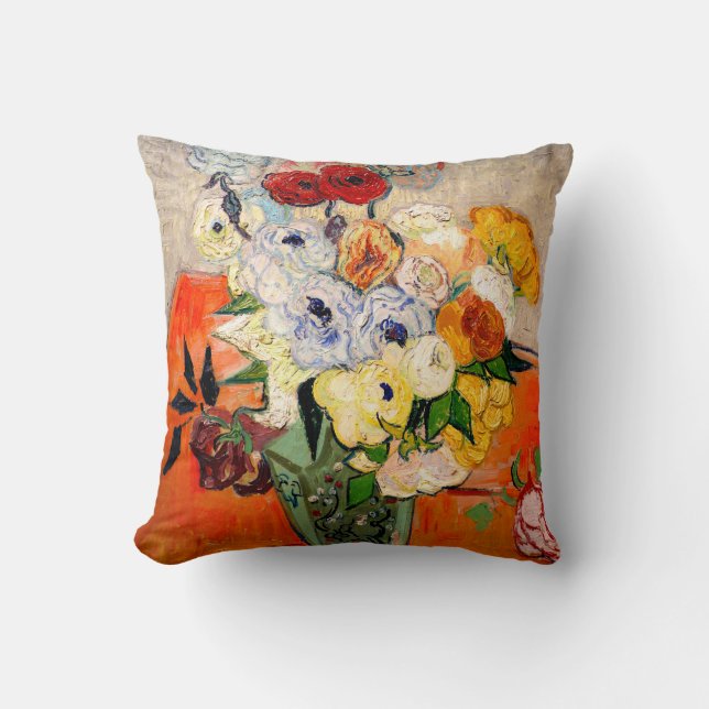 Van Gogh Roses and Anemones Throw Pillow (Front)