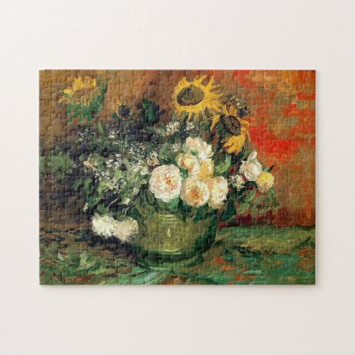 VAN GOGH ROSES AND SUNFLOWERS STILL LIFE PAINTING JIGSAW PUZZLE