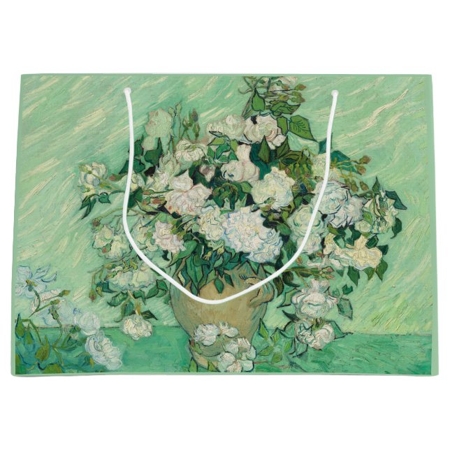 Van Gogh Roses Green White Large Gift Bag (Front)