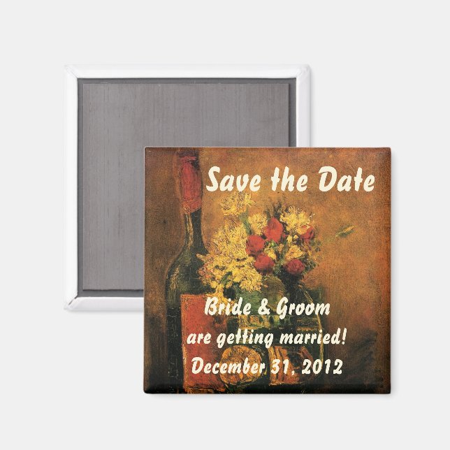 Van Gogh Save the Date with Flowers and Wine! Magnet (Front/Back)