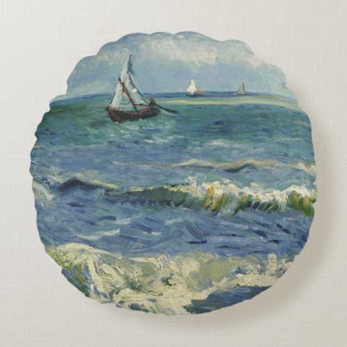 Van Gogh Seascape at Saintes Maries de la Mer Round Pillow