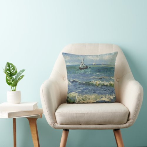 Van Gogh Seascape at Saintes Maries de la Mer Throw Pillow