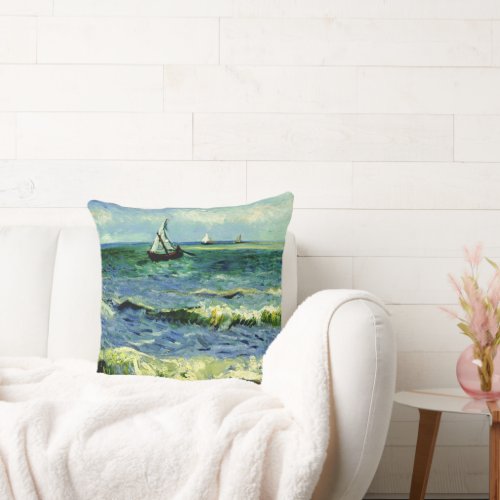 Van Gogh _ Seascape at Saintes_Maries Throw Pillow