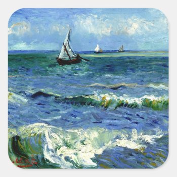 Van Gogh - Seascape Square Sticker by Virginia5050 at Zazzle
