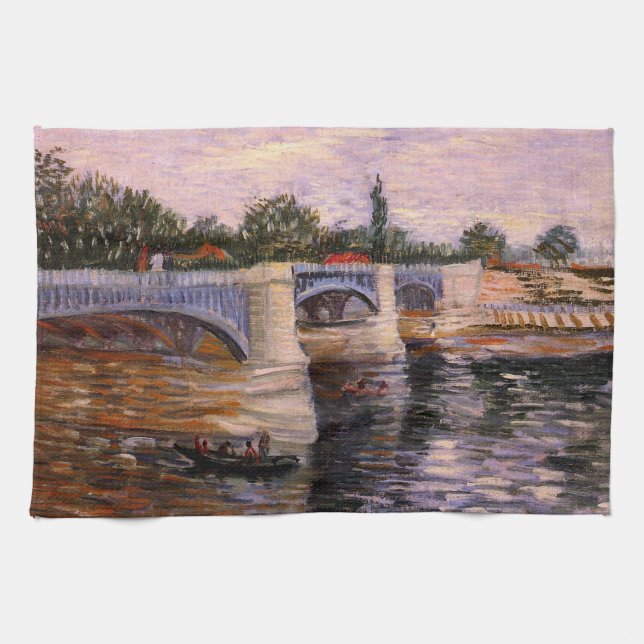 Van Gogh Seine River with Pont del Grande Jette Kitchen Towel (Horizontal)
