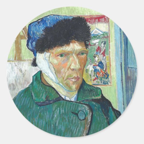Van Gogh Self_portrait Bandaged Ear Art Painting Classic Round Sticker