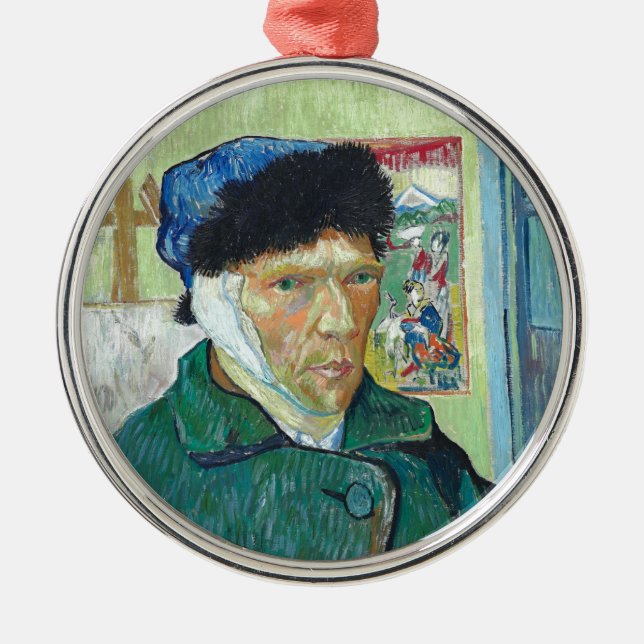 Van Gogh Self-portrait Bandaged Ear Art Painting Metal Ornament (Front)