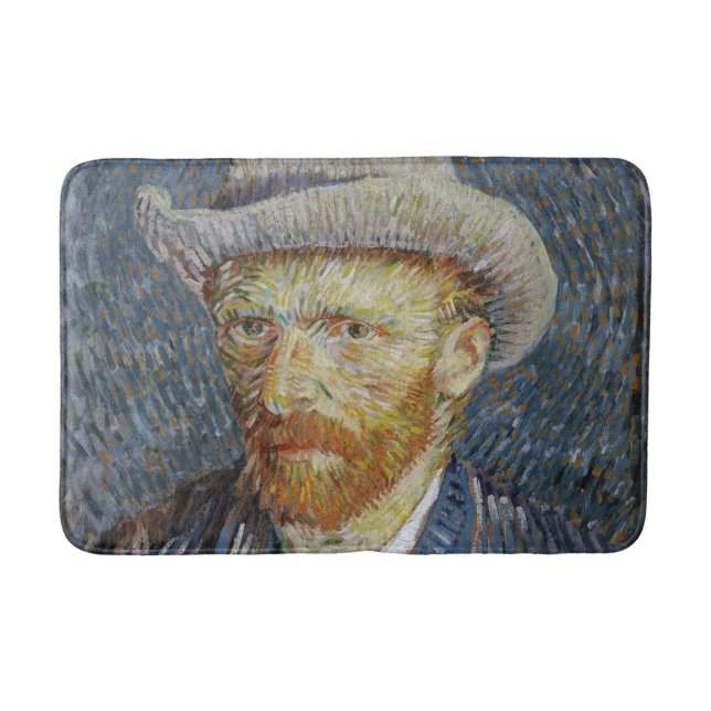 Van Gogh Self Portrait Grey Felt Hat Painting Art Bath Mat (Front)