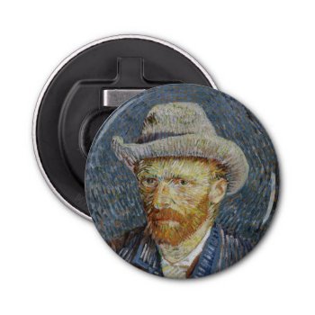 Van Gogh Self Portrait Grey Felt Hat Painting Art Bottle Opener by Then_Is_Now at Zazzle