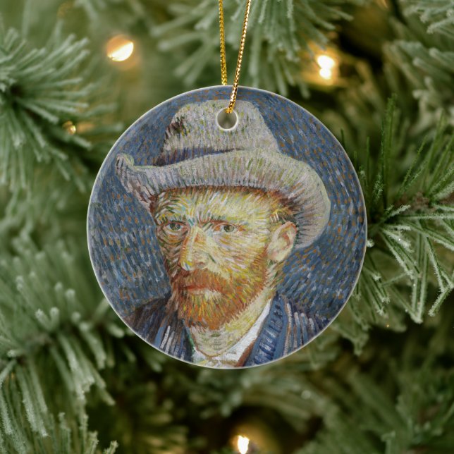 Van Gogh Self Portrait Grey Felt Hat Painting Art Ceramic Ornament (Tree)