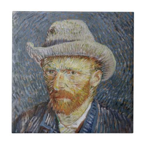 Van Gogh Self Portrait Grey Felt Hat Painting Art Ceramic Tile