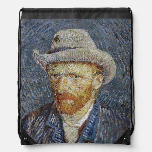 Van Gogh Self Portrait Grey Felt Hat Painting Art Drawstring Bag