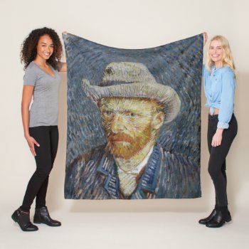 Van Gogh Self Portrait Grey Felt Hat Painting Art Fleece Blanket by Then_Is_Now at Zazzle