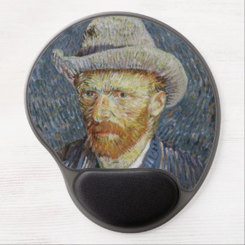 Van Gogh Self Portrait Grey Felt Hat Painting Art Gel Mouse Pad by Then_Is_Now at Zazzle